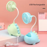 Load image into Gallery viewer, Dinosaur Small Fan with Phone Holder Pen Holder Portable Rechargeable USB Mini Desk Oscillating Fan