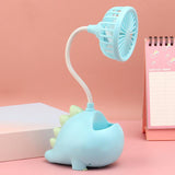 Load image into Gallery viewer, Dinosaur Small Fan with Phone Holder Pen Holder Portable Rechargeable USB Mini Desk Oscillating Fan Blue