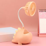 Load image into Gallery viewer, Dinosaur Mini Fan with Phone Holder Pen Holder Portable Rechargeable USB Mini Desk Oscillating Fan