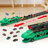 Load image into Gallery viewer, Foldable Ejection Dinosaur Toy Truck with 6 Alloy Race Cars Green