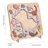 Load image into Gallery viewer, Irregular Wooden Puzzle Dinosaur Theme Brain Game Toy for 4-7 Years Old Child Wood Color