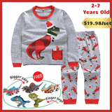 Load image into Gallery viewer, 2-7 Years Old Kids Dinosaur Pajamas Set Christmas Theme Printed Soft Sleepwear Holiday Pjs Christmas Set(Gray) / 2T