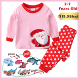 Load image into Gallery viewer, 2-7 Years Old Kids Dinosaur Pajamas Set Christmas Theme Printed Soft Sleepwear Holiday Pjs Christmas Set(Pink) / 2T