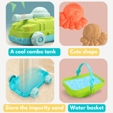 Load image into Gallery viewer, Dinosaur Sand Toys Beach Toys Set with Basket Molds Digger Scoop Shovel Tank Truck Beach toy set