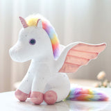 Load image into Gallery viewer, Rainbow Unicorn Plush Stuffed Animal with Glitter Wings Colorful Tail Glassy Eyes Gift for Kids Friends White