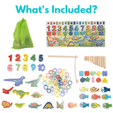 Load image into Gallery viewer, 95 Pcs Multifunctional Matching Game Wooden Magnetic Fishing Board Fine Motor Skill Toy Dinosaur