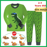 Load image into Gallery viewer, 2-7 Years Old Kids Dinosaur Pajamas Set Christmas Theme Printed Soft Sleepwear Holiday Pjs Green Set / 2T