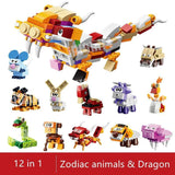 Load image into Gallery viewer, 12 in 1 Dinosaur Animal Construction Vehicles Robots Building Blocks Gacha Eggs Toys Full Pack 12 in 1 Zodiac Animals into Dragon