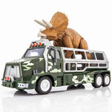 Load image into Gallery viewer, Dinosaur Capture Storage Carrier Alloy Metal Truck Vehicle Car Toy Set with Light and Sound Deep Green / Triceratops