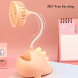 Load image into Gallery viewer, Dinosaur Small Fan with Phone Holder Pen Holder Portable Rechargeable USB Mini Desk Oscillating Fan