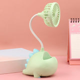 Load image into Gallery viewer, Dinosaur Small Fan with Phone Holder Pen Holder Portable Rechargeable USB Mini Desk Oscillating Fan Green