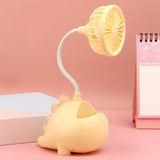 Load image into Gallery viewer, Dinosaur Small Fan with Phone Holder Pen Holder Portable Rechargeable USB Mini Desk Oscillating Fan Yellow