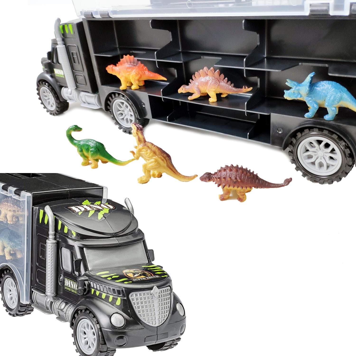 Dinosaur Toy Triceratops Truck with Pull Back Cars and Figures Storage –  Dinolize