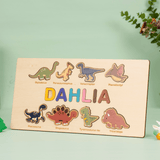 Load image into Gallery viewer, Personalized Name Alphabet Wooden Puzzle Dinosaur Number Jigsaw Gift Toy Dinosaur