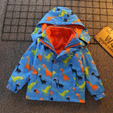 Load image into Gallery viewer, 3 in 1 Kids Dinosaur Winter Jacket Detachable Waterproof Windbreaker Hiking Ski Suit 4-8 Years Old Blue / 4T