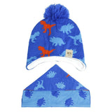 Load image into Gallery viewer, 3 Months to 8 Years Kids Knitted Dinosaur Hat Scarf Set Fleece Lining with Pompom Blue / 3-18M