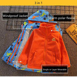 Load image into Gallery viewer, 3 in 1 Kids Dinosaur Winter Jacket Detachable Waterproof Windbreaker Hiking Ski Suit 4-8 Years Old